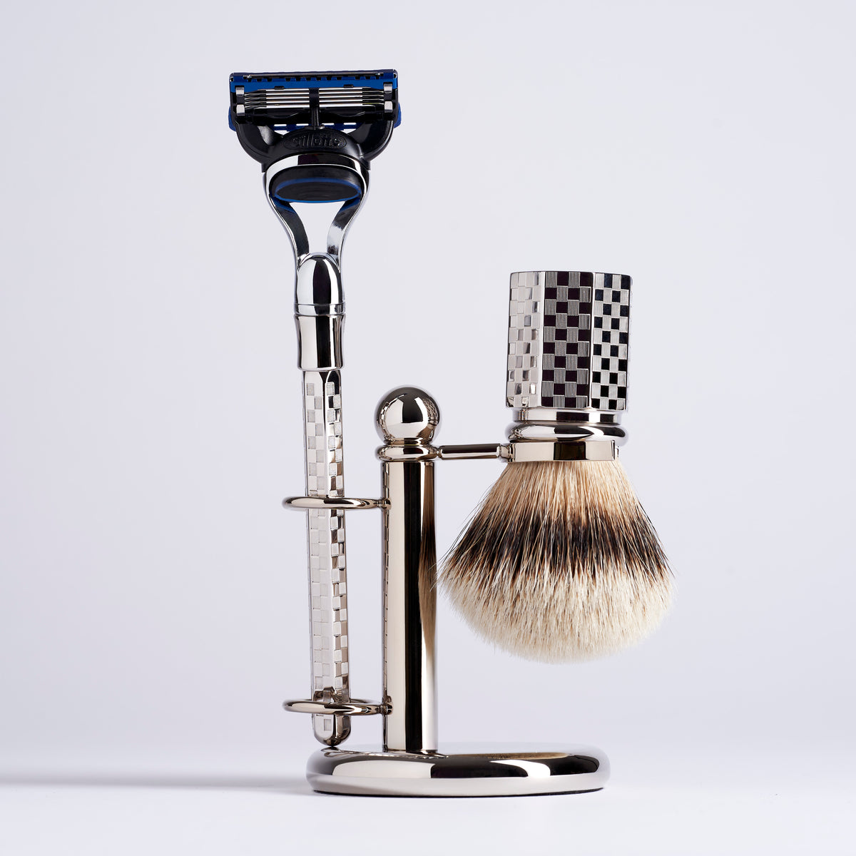 Nickel-Plated Brass Shaving Brush & Razor Stand