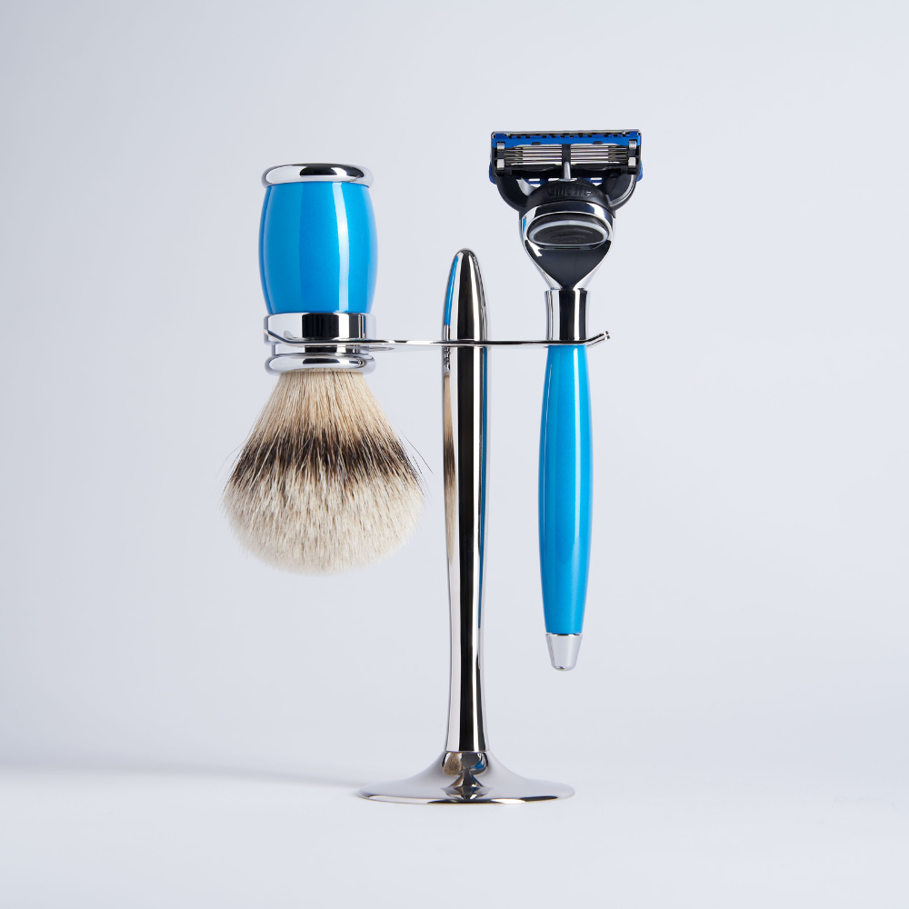 3-Piece Set: black White High Mountain Lacquered Fusion Razor with Chrome Finish