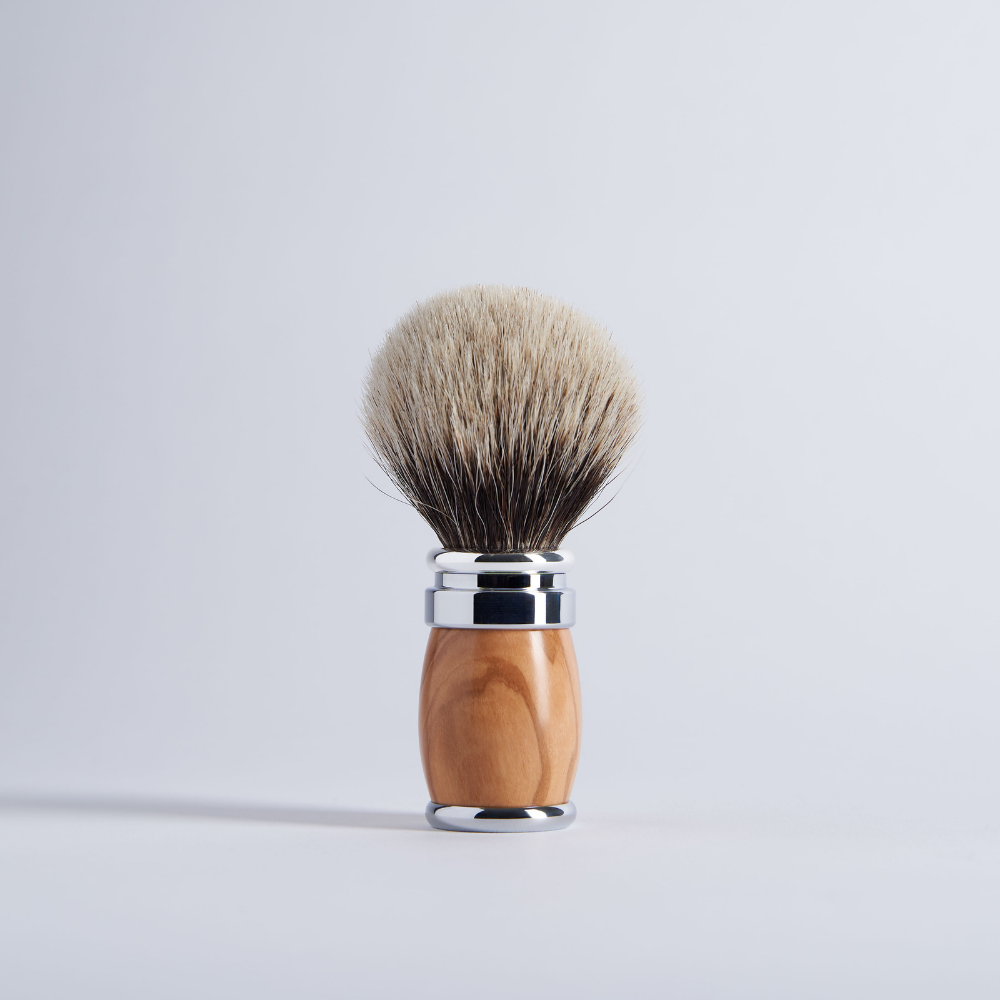 Brocha de afeitar Joris Madera de olivo y cromo - Gris europeo